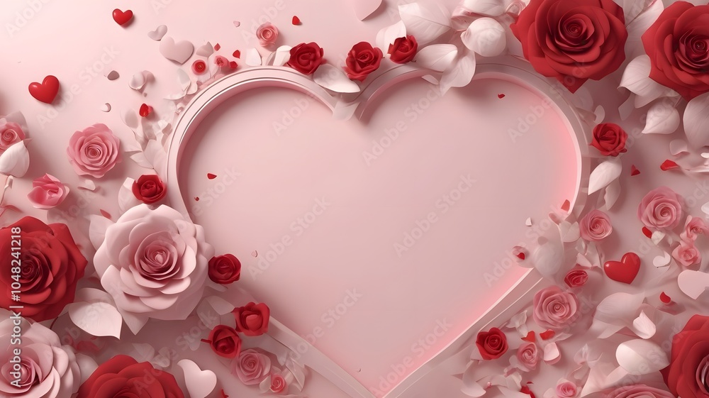 Valentine's Day floral heart frame with pink roses, perfect for romantic card design Valentine's Day floral heart frame with pink roses, perfect for romantic card design