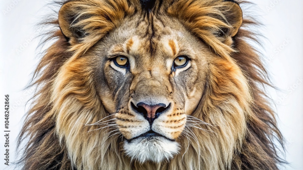 Majestic Lion Head Isolated on White Background for Wildlife and Nature Photography Majestic Lion Head Isolated on White Background for Wildlife and Nature Photography