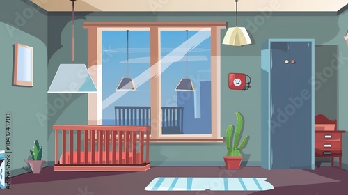Children's Room with Crib - a cozy and playful setting. The room is designed to create a warm and inviting atmosphere for little ones.
