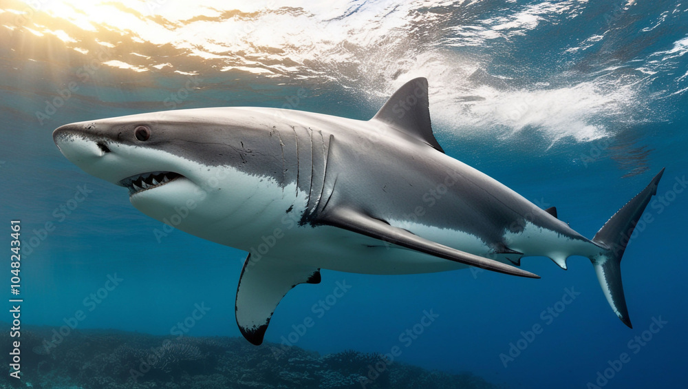 Obraz premium Great white shark underwater.