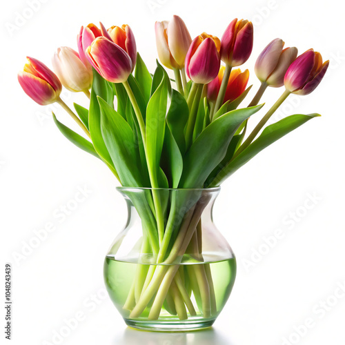 bouquet of tulips. tulip, flower, bouquet, spring, isolated, tulips, white, flowers, red, pink, floral, nature, blossom, bunch, green, vase, bloom, leaf, beauty, beautiful, easter, plant, petal, gift,