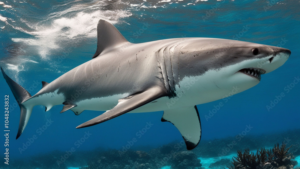 Fototapeta premium Great white shark underwater.