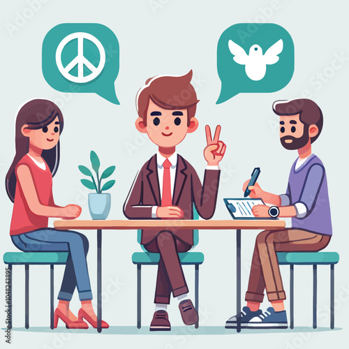 illustration of a mediator reconciling a conflict between two people