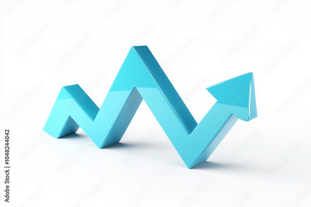 A bright blue, angular, zigzag arrow with an upward tip, conveying a fluctuating increase A bright blue, angular, zigzag arrow with an upward tip, conveying a fluctuating increase