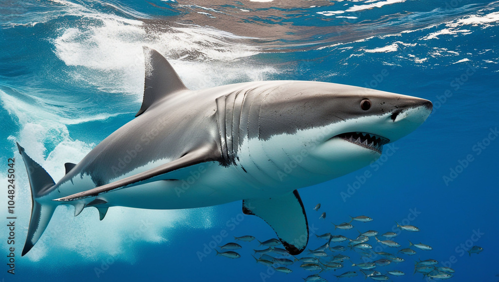 Fototapeta premium Great white shark underwater.