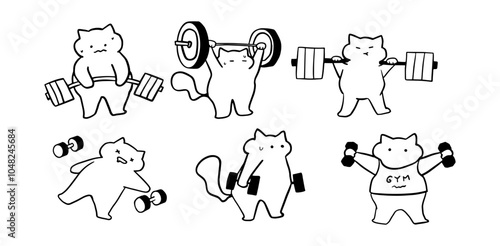 Cat x Gym, Fitness, Workout Set Illustration | Cute Minimalist Doodle Vector for Exercise-Themed Designs
