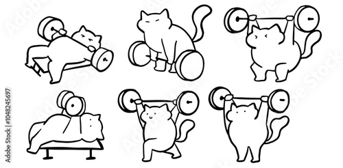 Cat x Gym, Fitness, Workout Set Illustration | Cute Minimalist Doodle Vector for Exercise-Themed Designs