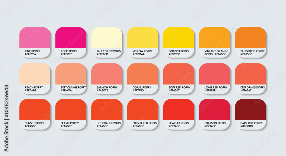 Poppy Flower Color Palette, Poppy Flower Color Guide Palette with Color