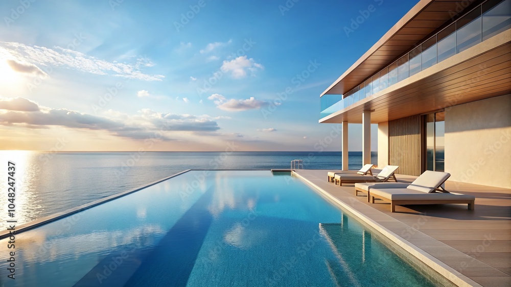 Fototapeta premium Minimalist Oceanfront Resort with Tranquil Vibes in a Serene Coastal Setting