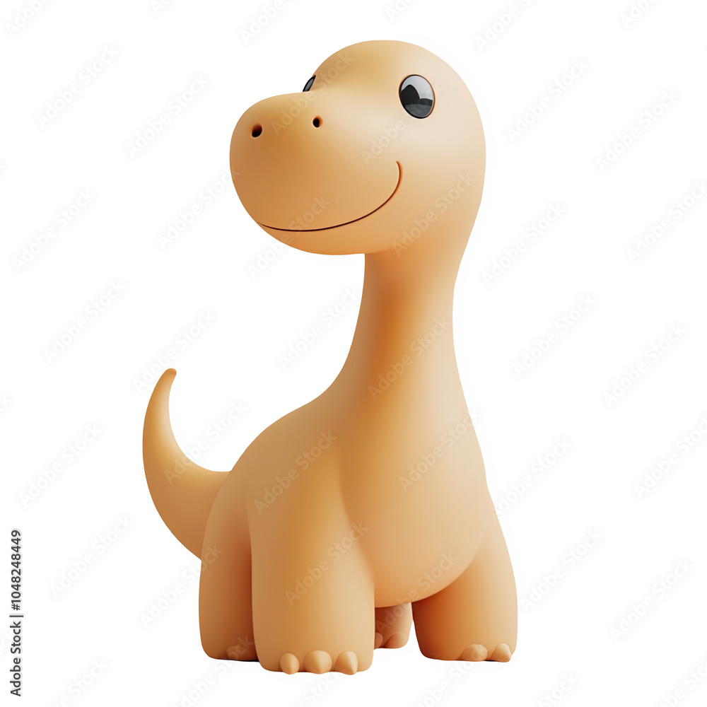 Brown Brachiosaurus dinosaur 3d icon PNG, cartoon style minimal on transparent, isolate on white background