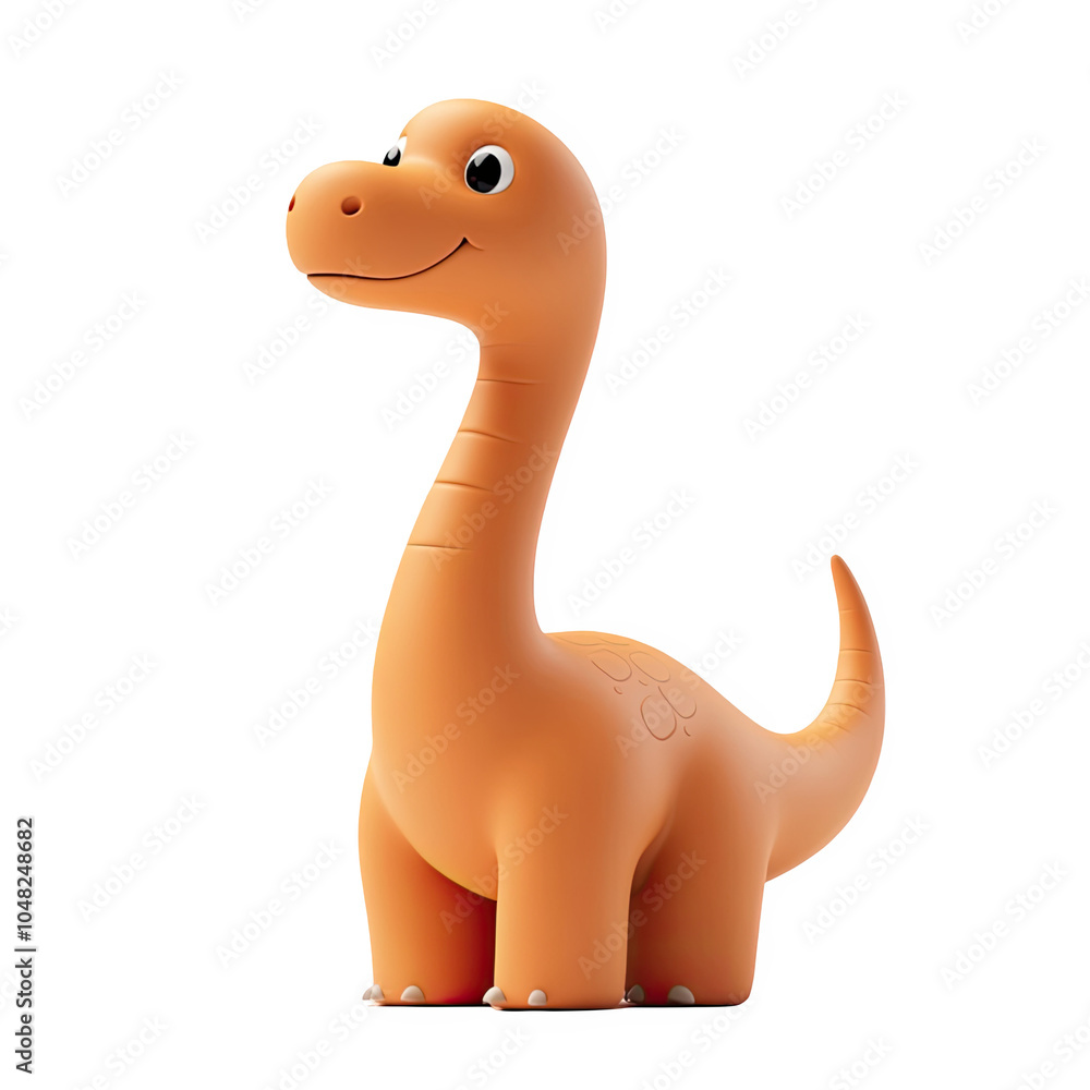 Orange Brachiosaurus dinosaur 3d icon PNG, cartoon style minimal on transparent, isolate on white background