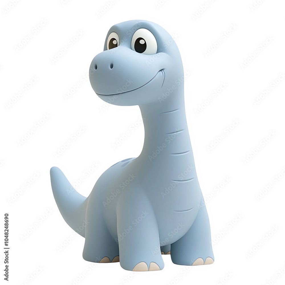 Blue Brachiosaurus dinosaur 3d icon PNG, cartoon style minimal on transparent, isolate on white background