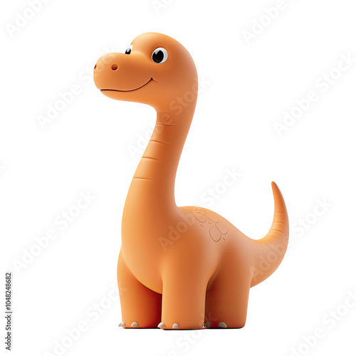 Obraz na płótnie Orange Brachiosaurus dinosaur 3d icon PNG, cartoon style minimal on transparent, isolate on white background w salonie
