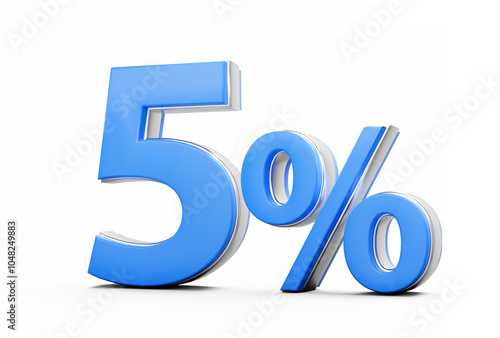 Vibrant Blue 5% Five Percent Sign With Sleek Metallic Gleam On White Background 3D Illustration