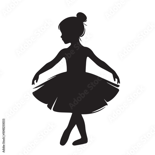 ballerina child  dancing silhouette - vector image of child dancing image - black & white ballerina child image 