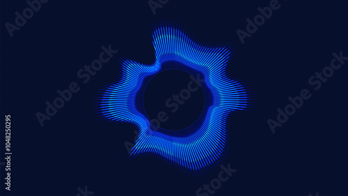 Circular neon blue sound wave, glowing blur abstract music symbol 