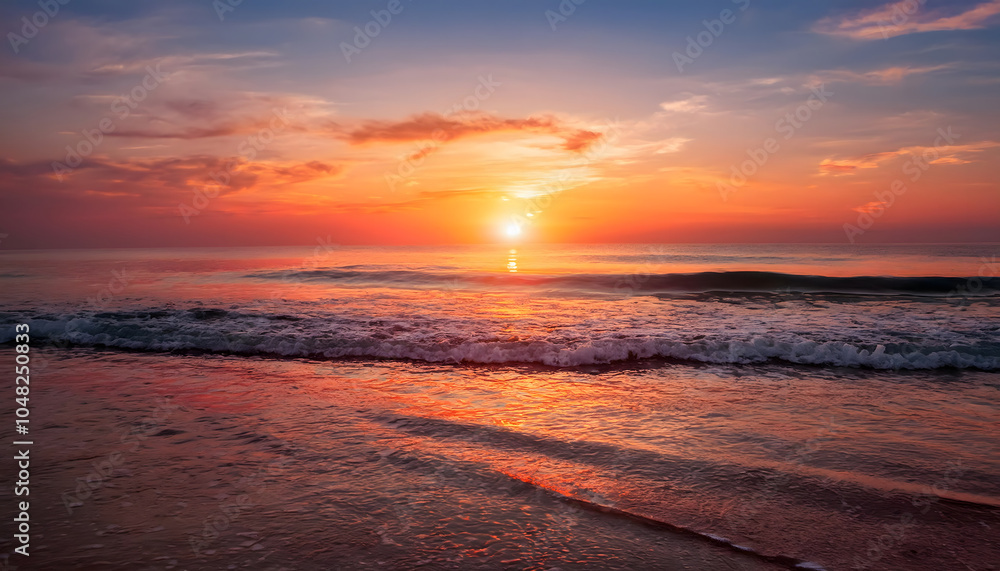 Fototapeta premium Breathtaking sunset over tranquil ocean waves a scenic coastal experience