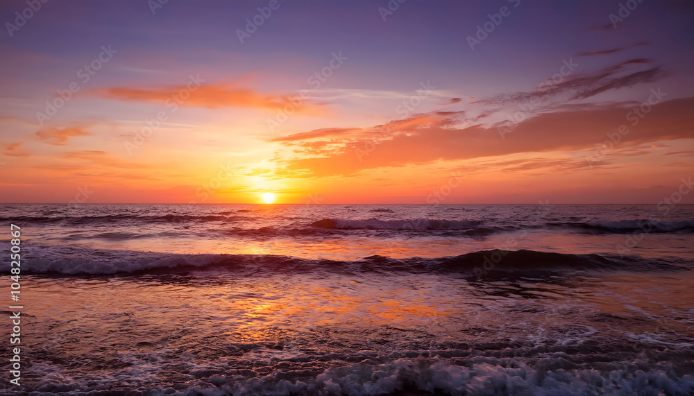 Stunning sunset over the serene ocean waves a perfect evening view Stunning sunset over the serene ocean waves a perfect evening view