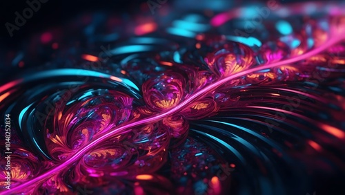 Vibrant Abstract Fractal Design With Glowing Textures in Shades of Pink and Blue Against a Dark Background