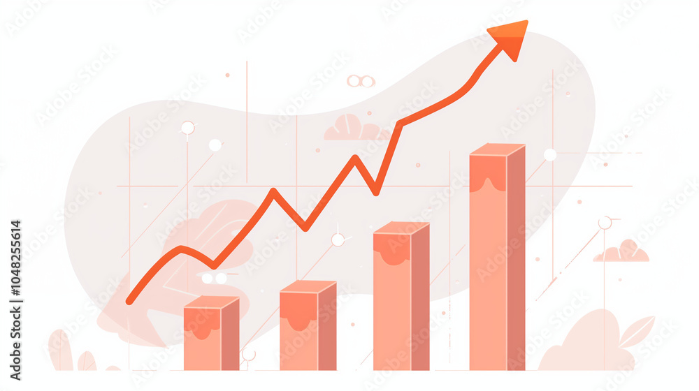 Upward Growth Arrow: Orange Symbol of Business Success on a Rising Graph. Upward Growth Arrow: Orange Symbol of Business Success on a Rising Graph.