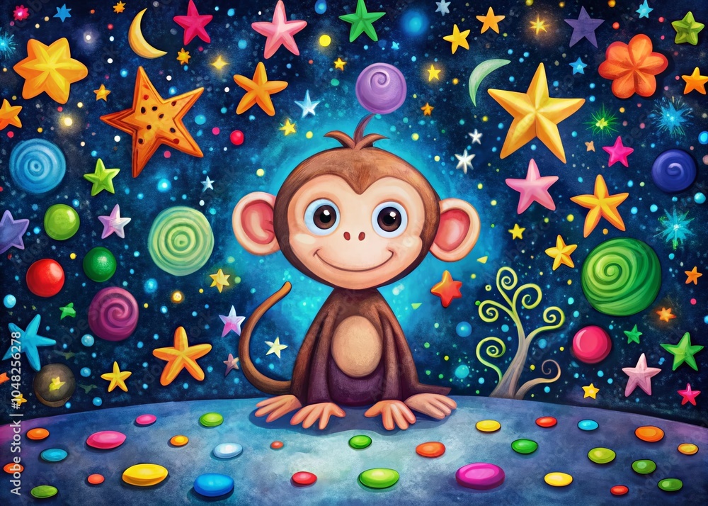 Night Photography of a Symmetrical Monkey Drawing Game for Kids Night Photography of a Symmetrical Monkey Drawing Game for Kids