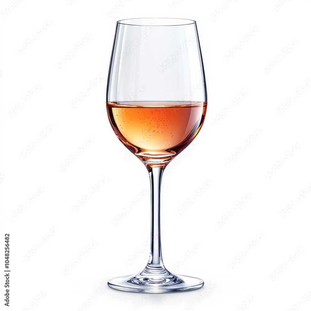 A clear wine glass filled with light rosé wine, showcasing its elegant shape and color against a plain background. A clear wine glass filled with light rosé wine, showcasing its elegant shape and color against a plain background.