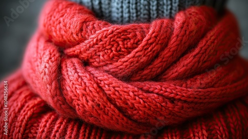 Cozy Knitted Red Scarf with Intricate Patterns Perfect for Cold Weather Fashion and Accessories