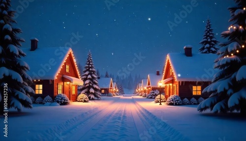 Christmas wooden houses landscape background