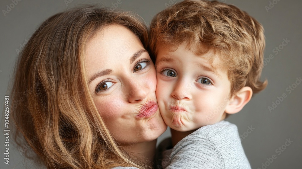 A woman and a child are hugging each other A woman and a child are hugging each other