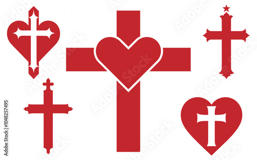 Christmas cross heart love sign vector illustration