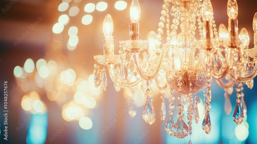 Sparkling chandelier casting light in a luxurious ballroom, representing opulence, beauty, and classic grandeur Sparkling chandelier casting light in a luxurious ballroom, representing opulence, beauty, and classic grandeur