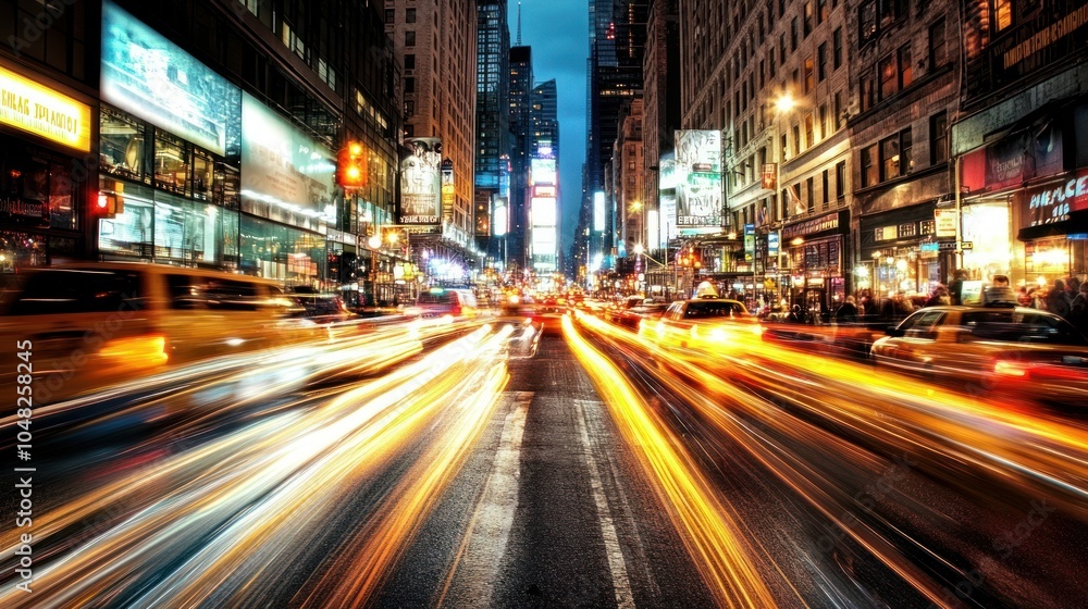 City Street at Night with Light Trails from Cars City Street at Night with Light Trails from Cars