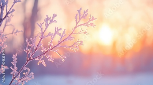 Wallpaper Mural Frosted branches against a dreamy sunset background. Torontodigital.ca