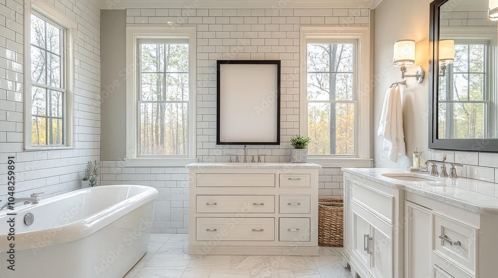 Serene bathroom with a blank frame above the vanity Serene bathroom with a blank frame above the vanity