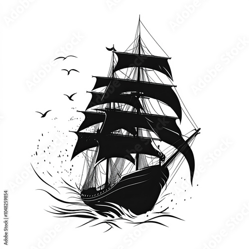 Clipper Ship Silhouette, Il...