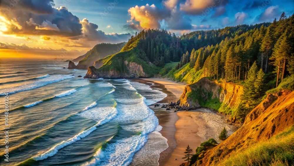 Fototapeta premium Oregon Coast Beauty: Scenic Views of Oswald West State Park Beach