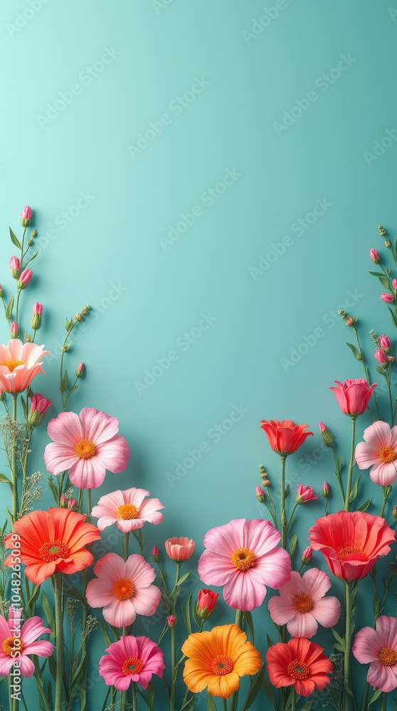 Obraz premium Elegant Floral Background with Vibrant Flowers and Solid Background for Product Advertisement and Branding