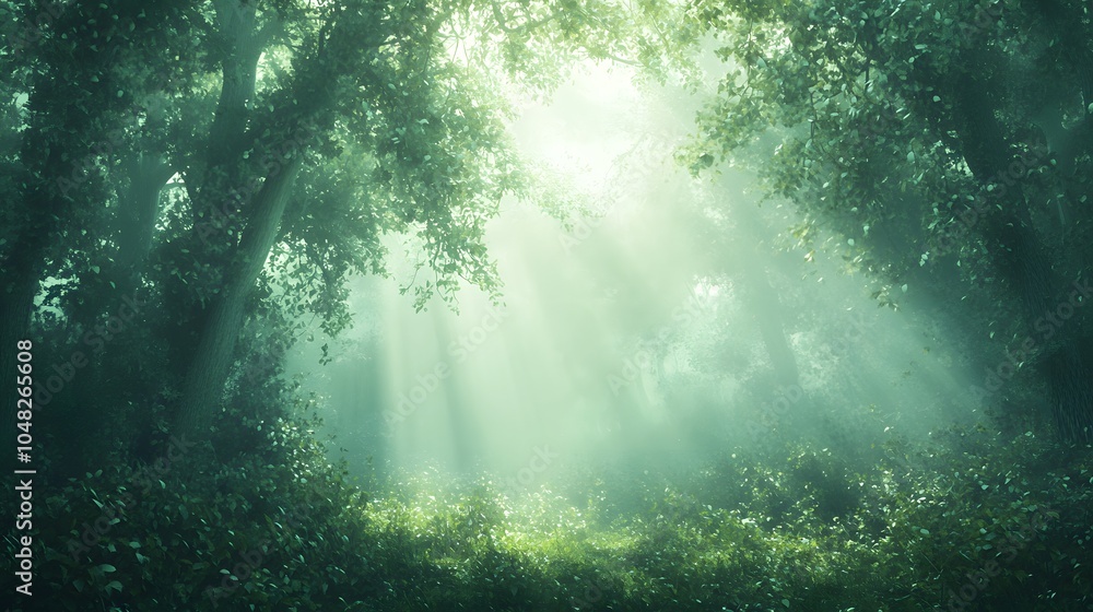 Obraz premium Serene forest landscape in the early morning