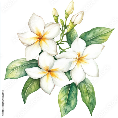 jasmine flower watercolor clipart illustration