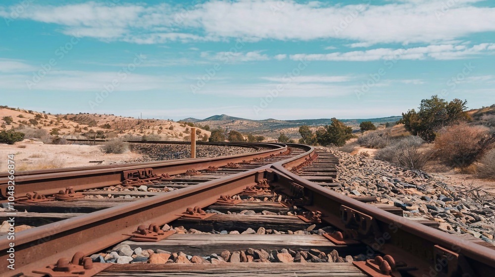 Old railroad track with tracks and ties Old railroad track with tracks and ties
