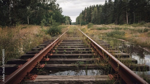 Old railroad track with tracks and ties