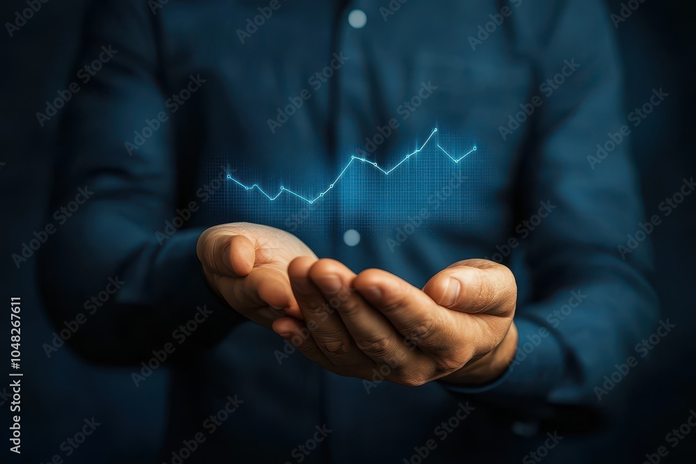 Fototapeta premium Hands holding a digital graph symbolizing growth and success.