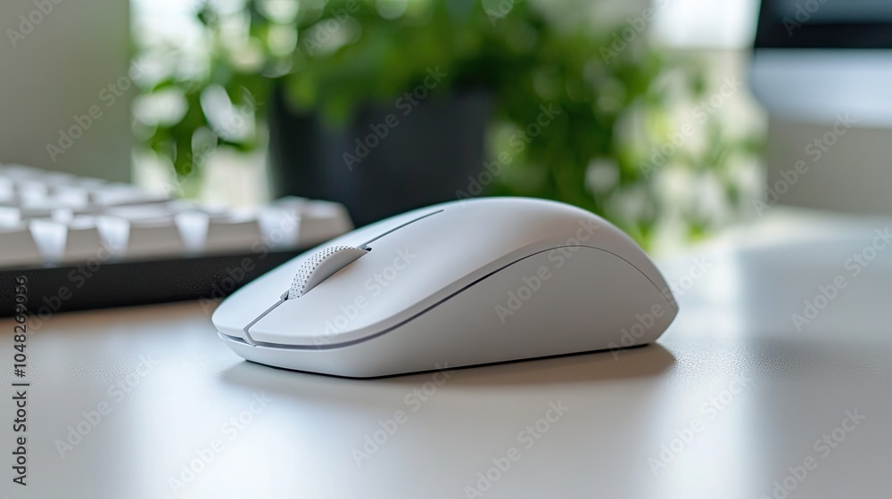 Modern White Computer Mouse on Desk Modern White Computer Mouse on Desk