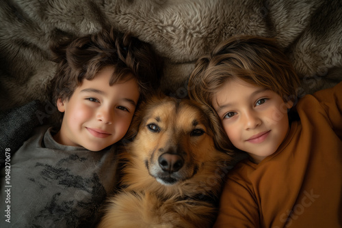 Cute puppy with kids