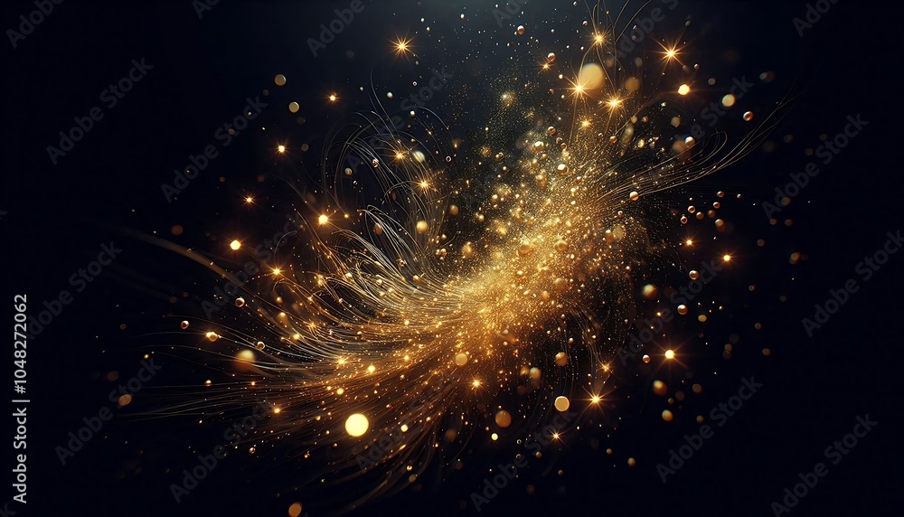 Obraz premium Golden Sparkling Abstract Light Trail on Dark Background. generator AI