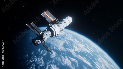 Wallpaper Mural Spaceship in orbit around a colossal space station, crew preparing to dock, sci-fi space industry simulation Torontodigital.ca