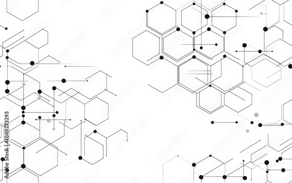 Obraz premium Seamless Illustration, hexagonal background. Digital geometric abstraction with lines and dots. Geometric abstract design. , isolated on white background, , copy space for text,