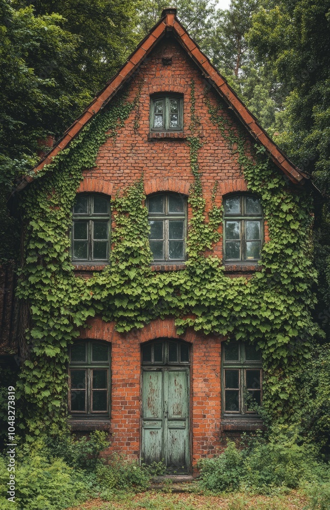 Historic Red Brick Building Covered in Ivy in Urban Setting Historic Red Brick Building Covered in Ivy in Urban Setting