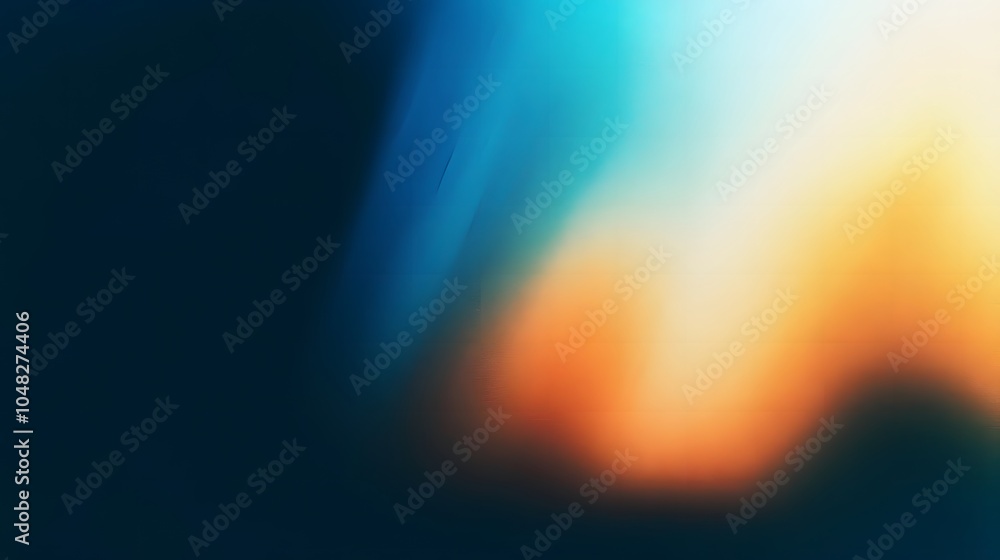Obraz premium Minimalist Dark Gradient Background in Blue and Orange Tones with Blurred Grain Texture and Soft Light Rays for a Contemporary, Subtle Design Effect