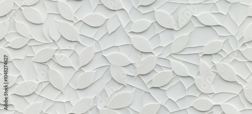 Seamless White geometric leaves 3d tiles texture Background banner panorama , isolated on white background, , copy space for text,